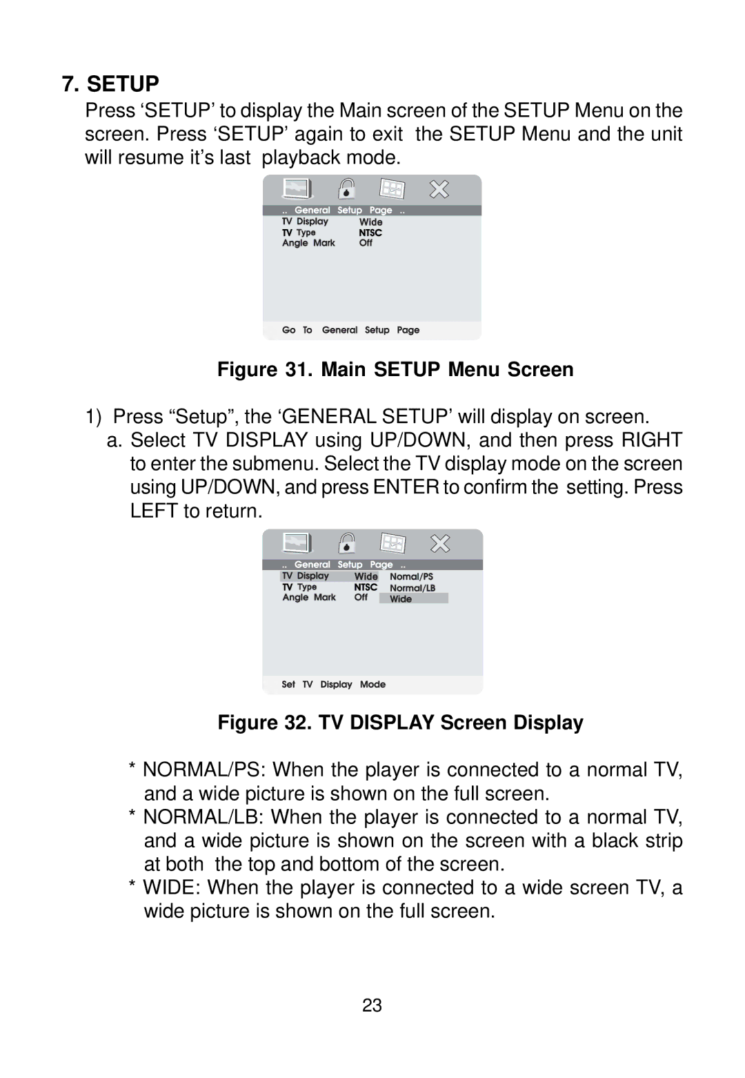 Audiovox AVD300T owner manual Main Setup Menu Screen 