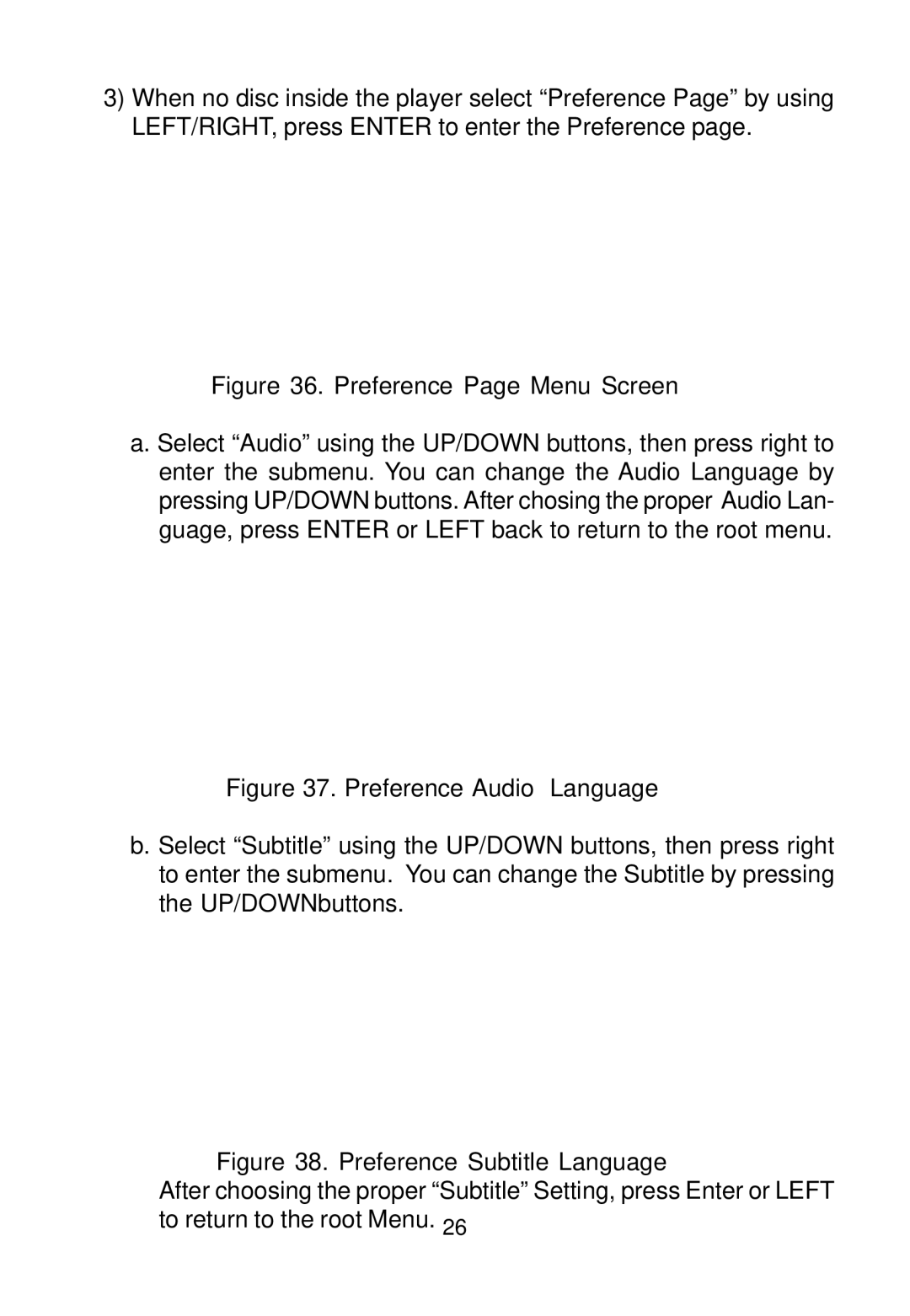 Audiovox AVD300T owner manual Preference Page Menu Screen 