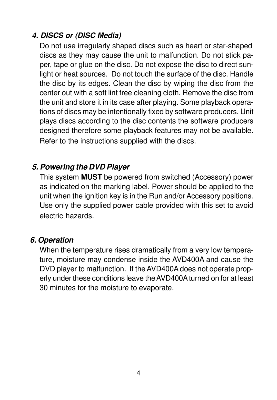 Audiovox AVD400A owner manual Discs or Disc Media 