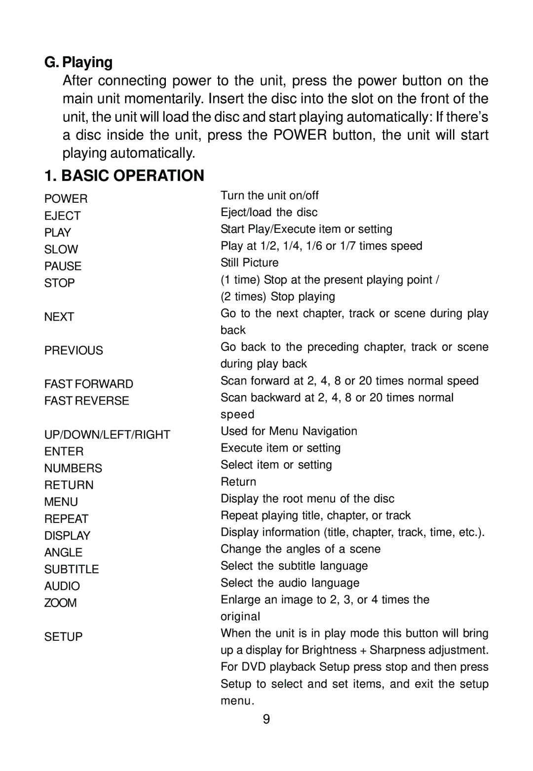 Audiovox AVD400A owner manual Basic Operation, Playing 