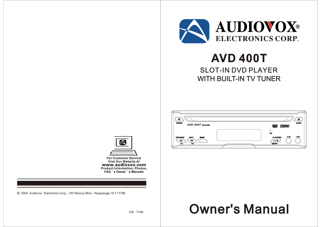 Audiovox AVD400T manual AVD 400T 