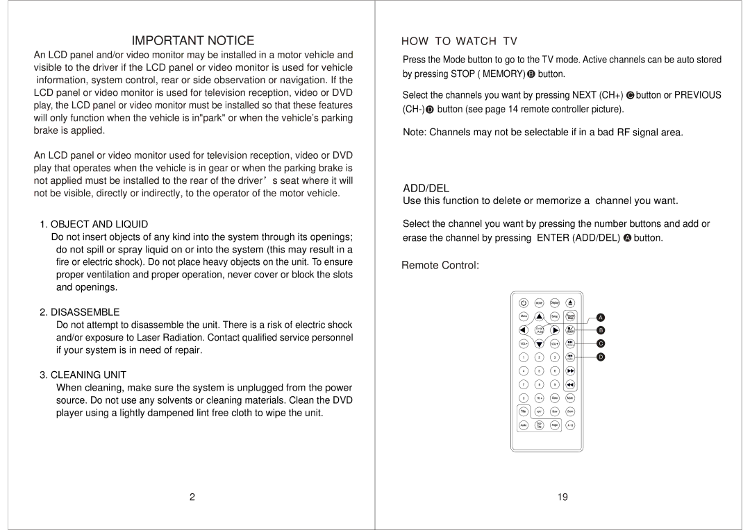 Audiovox AVD400T manual Important Notice 