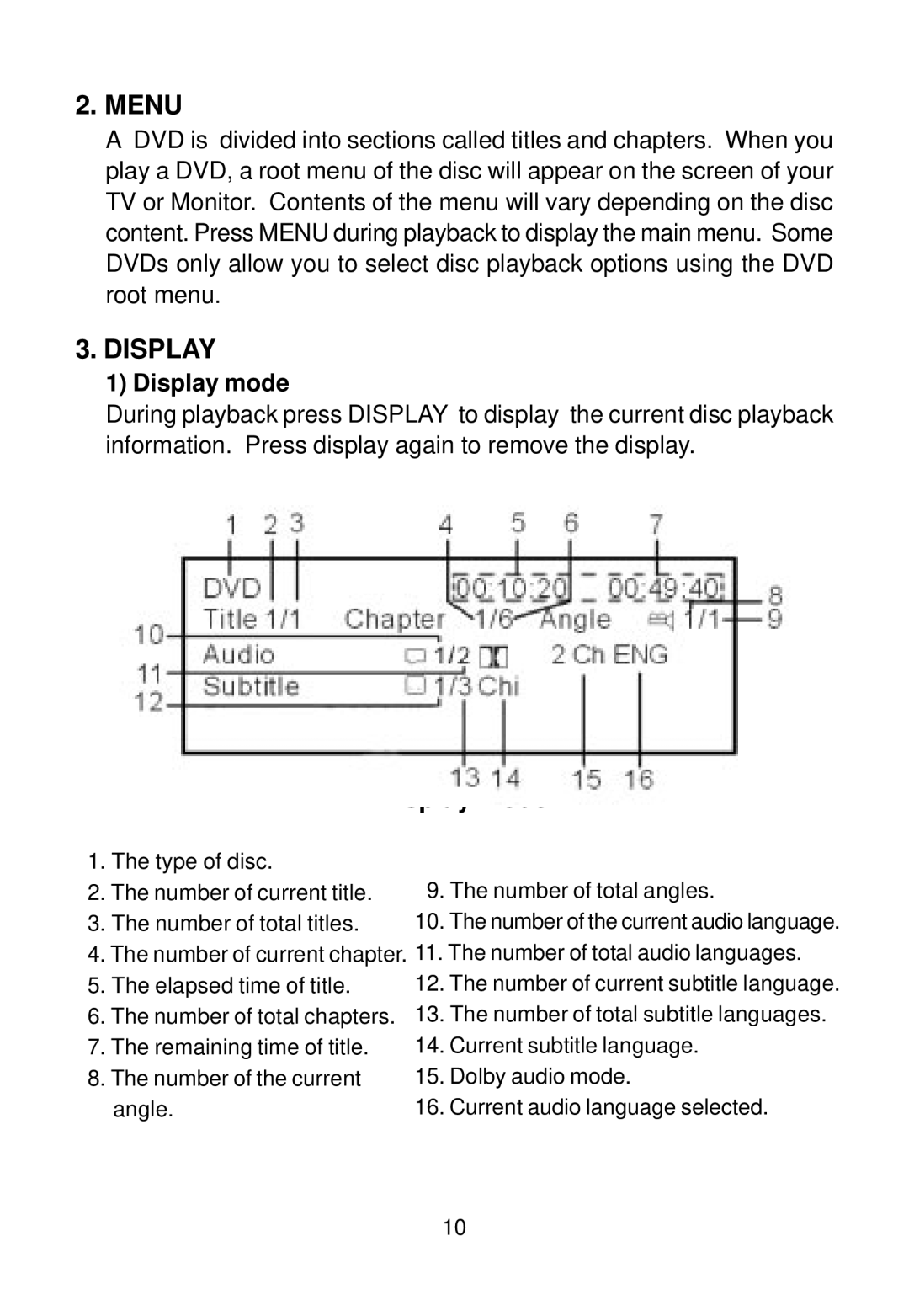 Audiovox AVDHD owner manual Menu, Display mode 