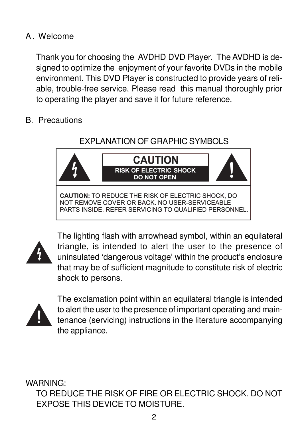 Audiovox AVDHD owner manual Explanation of Graphic Symbols 