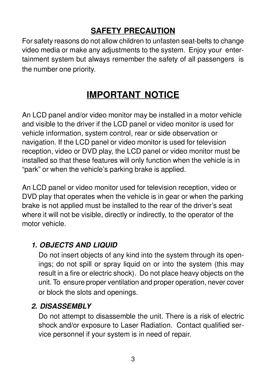 Audiovox AVDHD owner manual Important Notice, Safety Precaution 