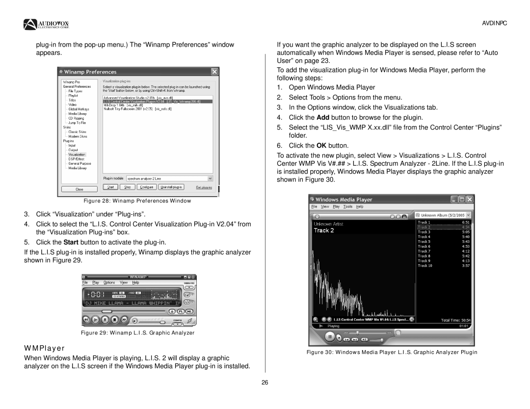 Audiovox AVDINPC operation manual WMPlayer, Winamp Preferences Window 