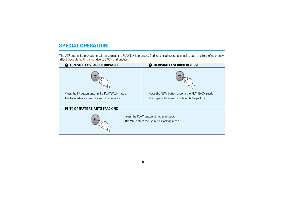 Audiovox AVP-7280A Special Operation, To Visually Search Forward « to Visually Search Reverse, To Operate RE-AUTO Tracking 