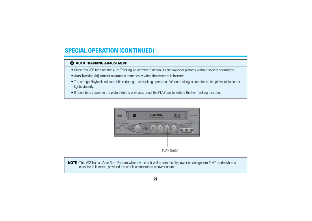 Audiovox AVP-7280A manual ¯ Auto Tracking Adjustment 