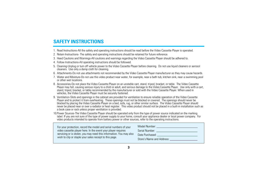 Audiovox AVP-7280A manual Safety Instructions 