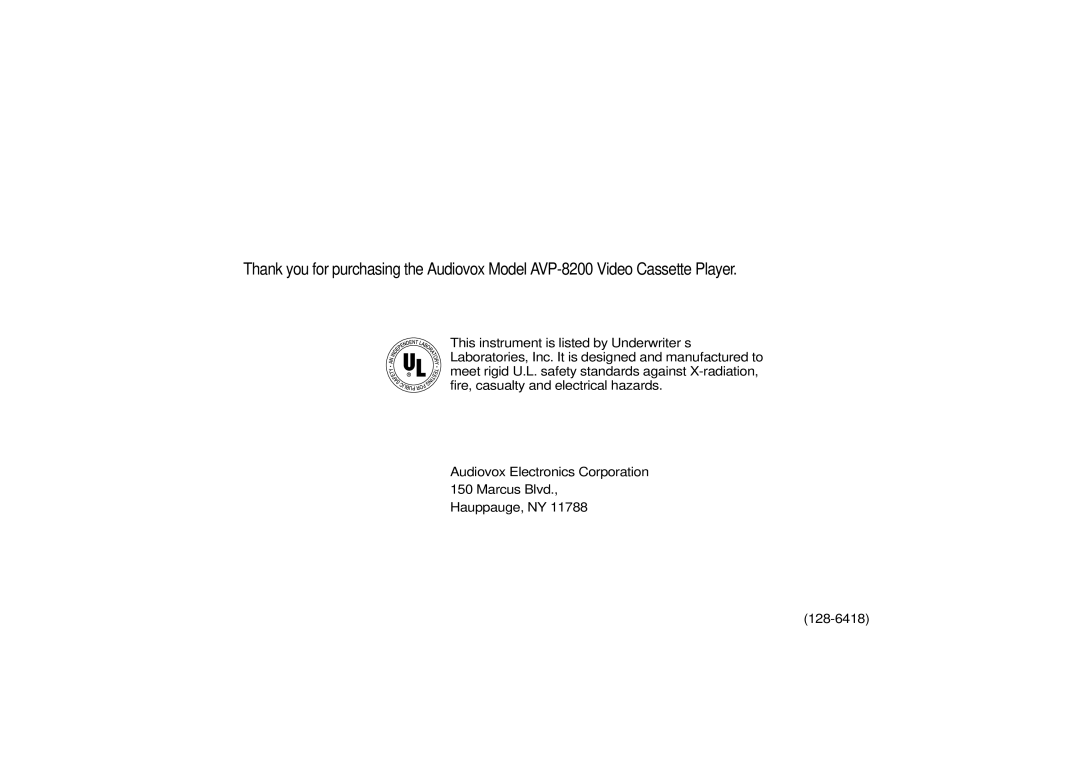 Audiovox AVP-8200 operating instructions 