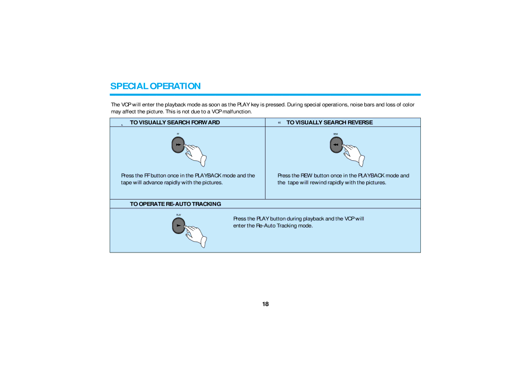 Audiovox AVP-8200 Special Operation, To Visually Search Forward « to Visually Search Reverse, To Operate RE-AUTO Tracking 