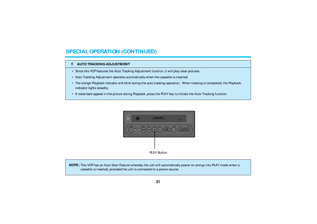 Audiovox AVP-8200 operating instructions ¯ Auto Tracking Adjustment 