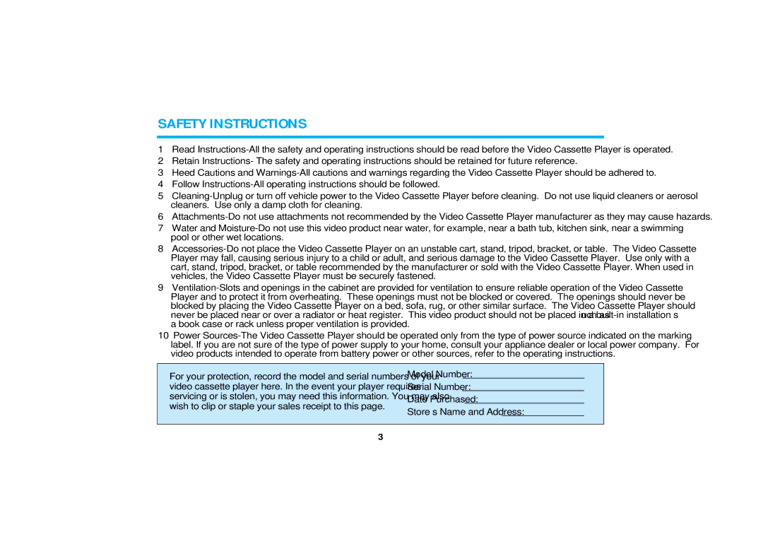 Audiovox AVP-8200 operating instructions Safety Instructions 