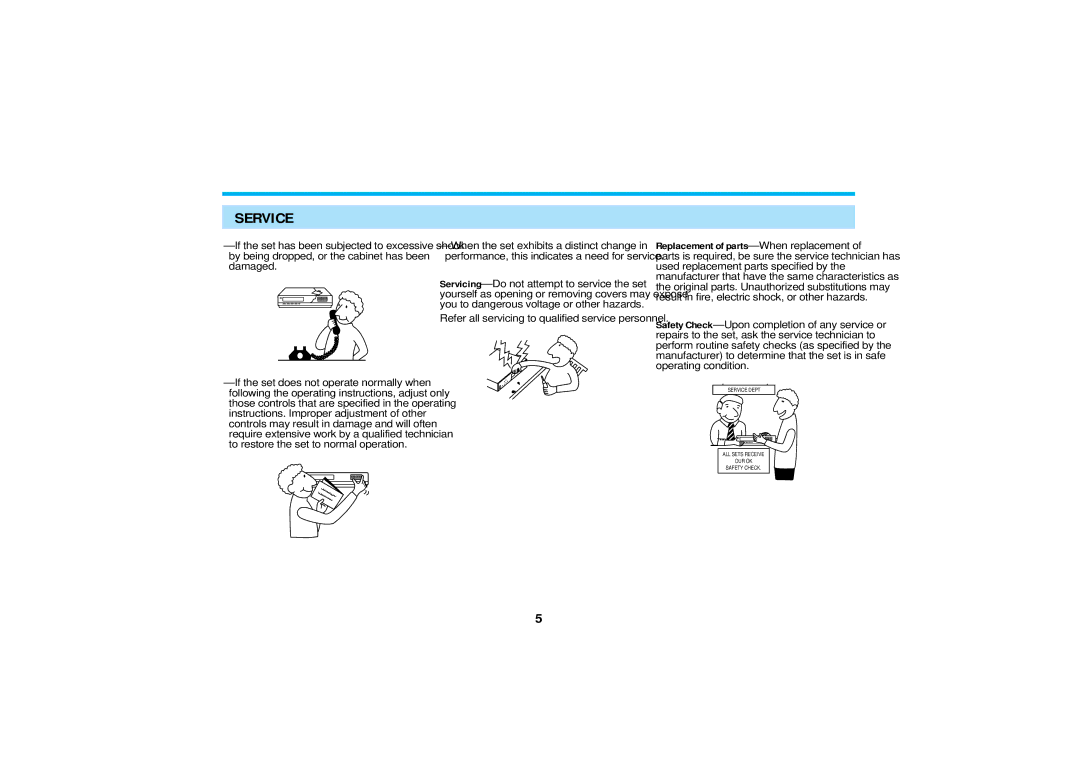 Audiovox AVP-8200 operating instructions Service, Refer all servicing to qualified service personnel 