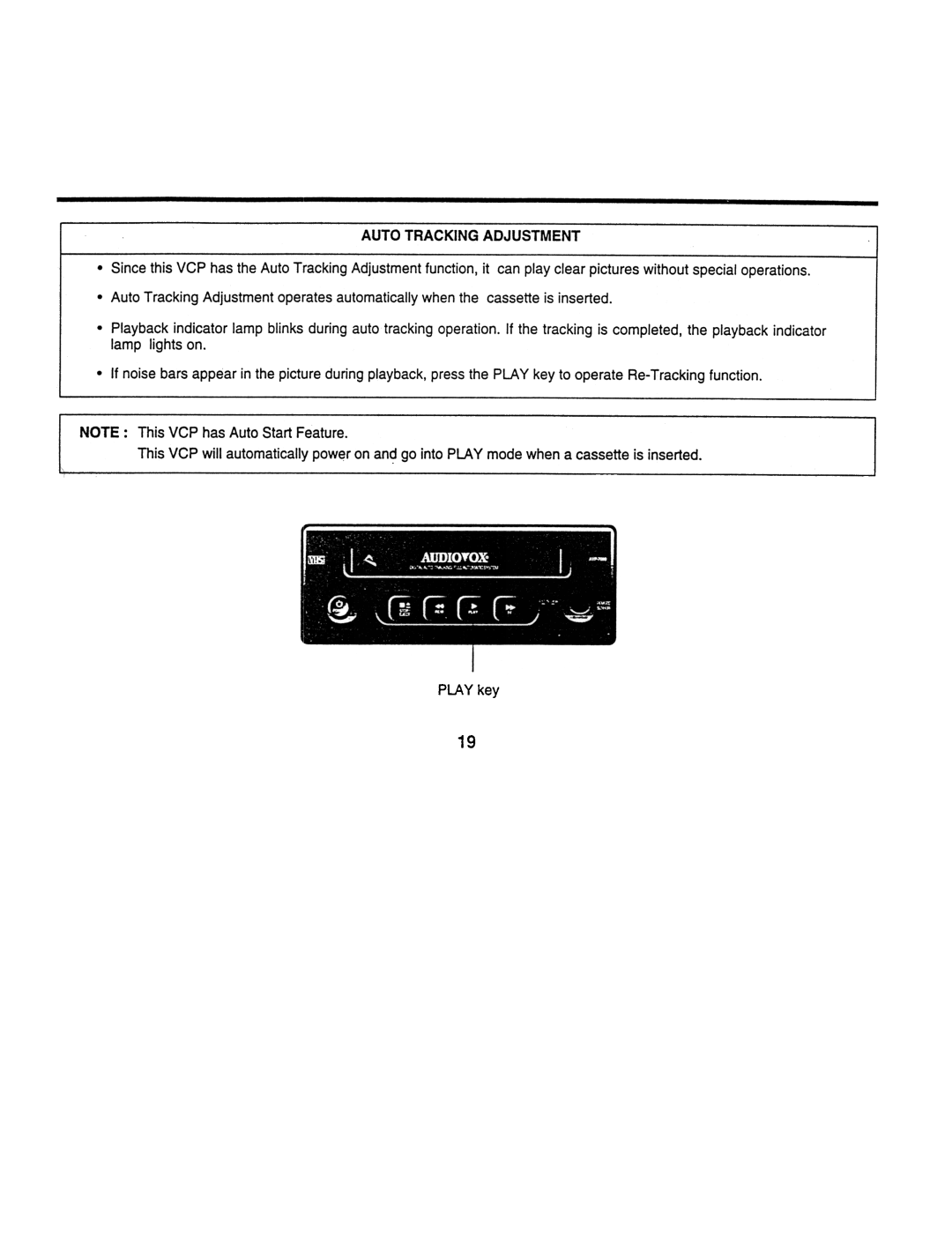 Audiovox AVP7000 manual Play key 