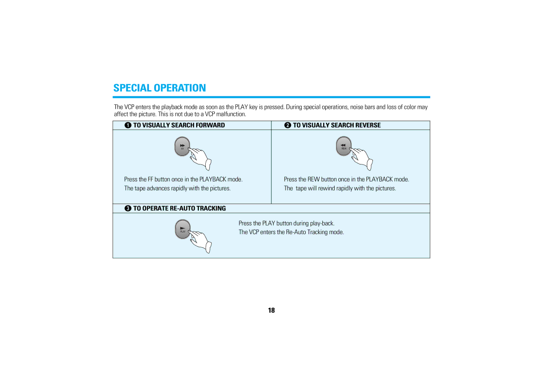 Audiovox AVP7200 Special Operation, To Visually Search Forward « to Visually Search Reverse, To Operate RE-AUTO Tracking 