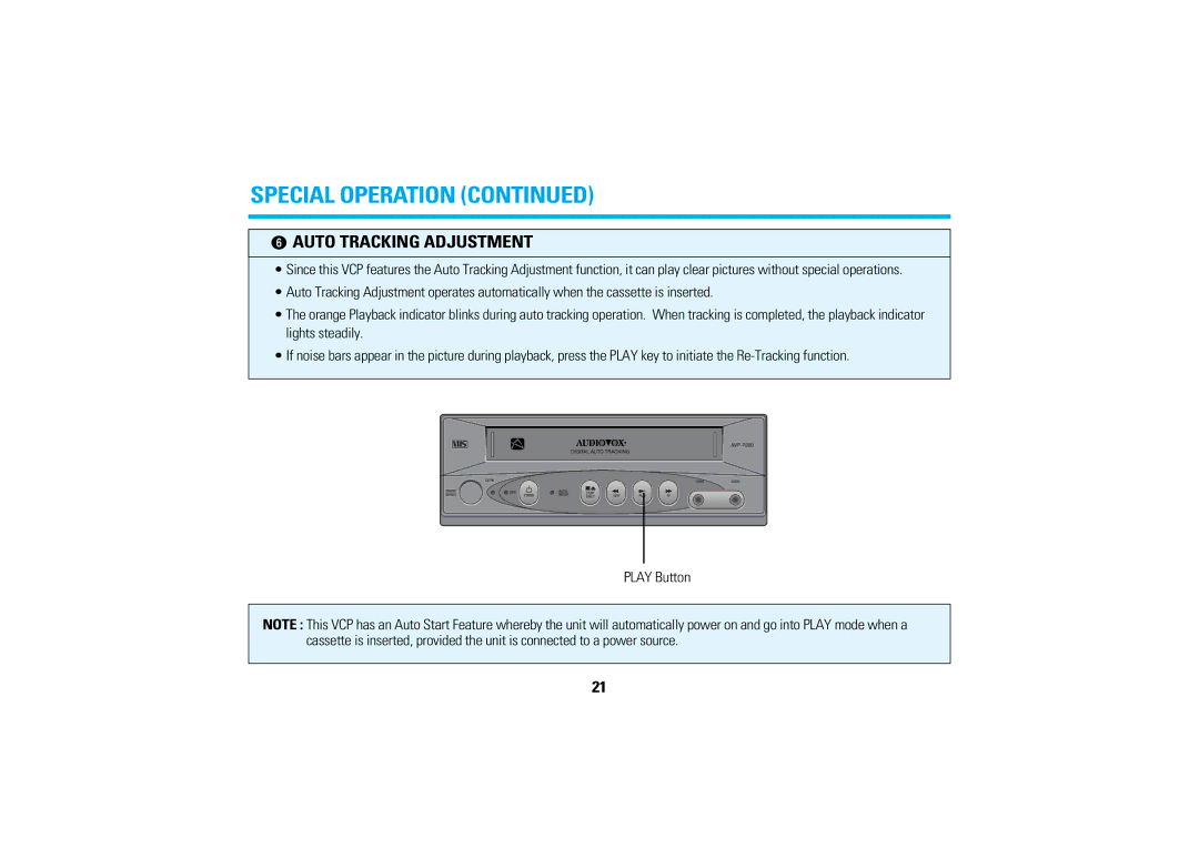 Audiovox AVP7200 manual ¯ Auto Tracking Adjustment 