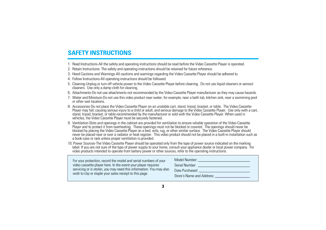 Audiovox AVP7280 manual Safety Instructions 