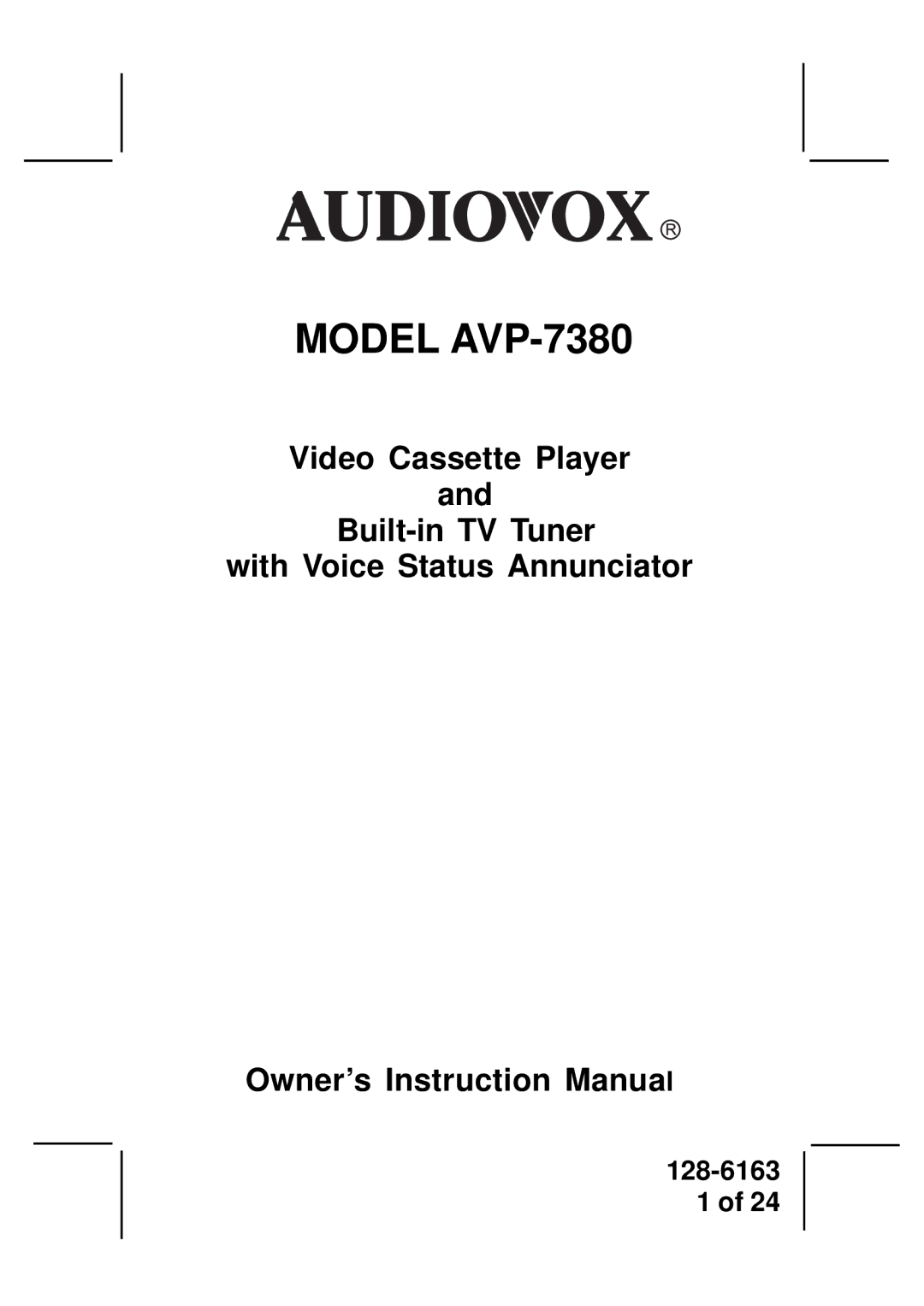 Audiovox AVP7380 instruction manual Model AVP-7380, 128-6163 