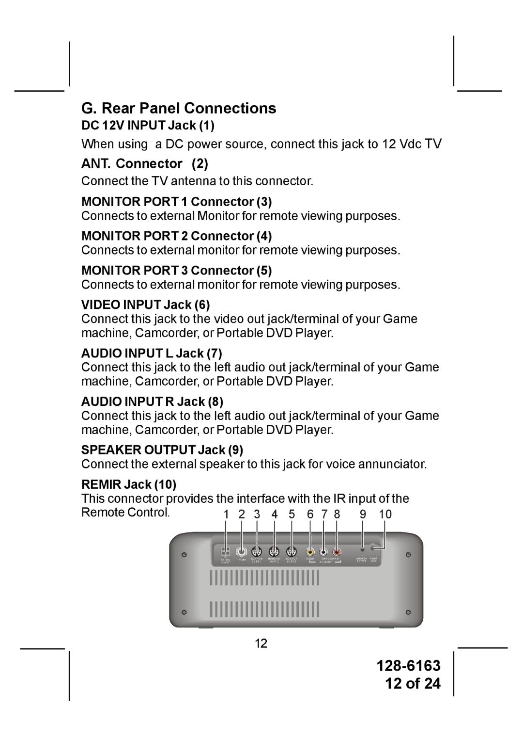 Audiovox AVP7380 instruction manual Rear Panel Connections 