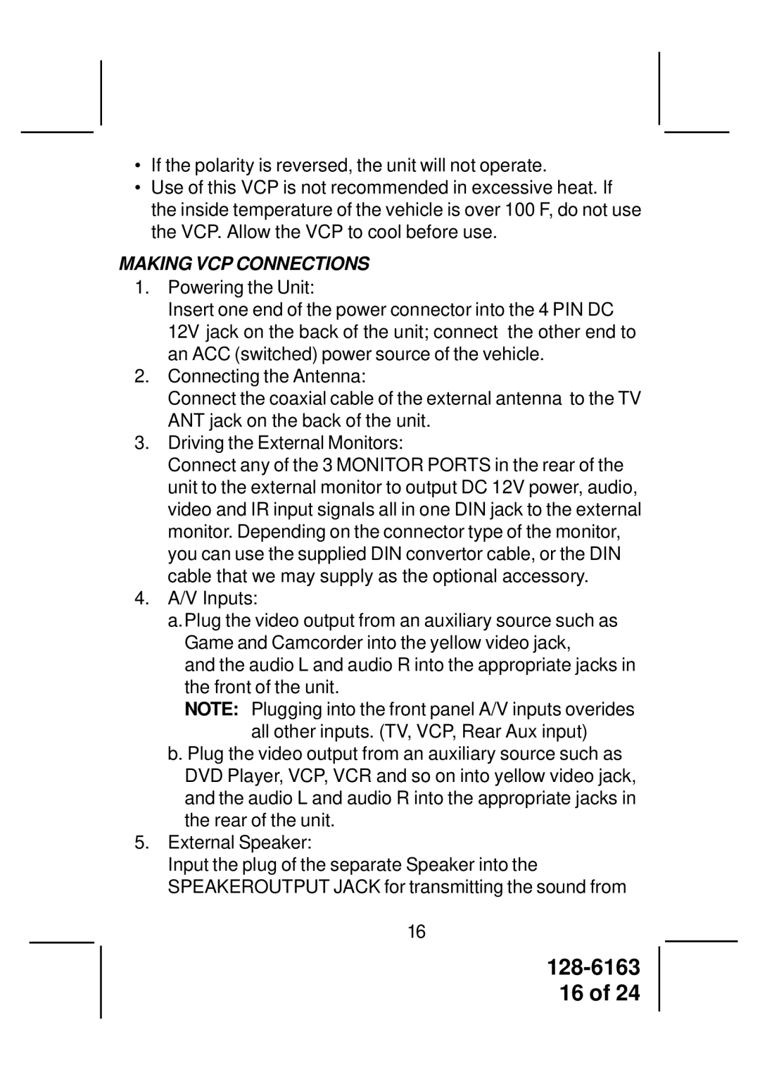 Audiovox AVP7380 instruction manual Making VCP Connections 