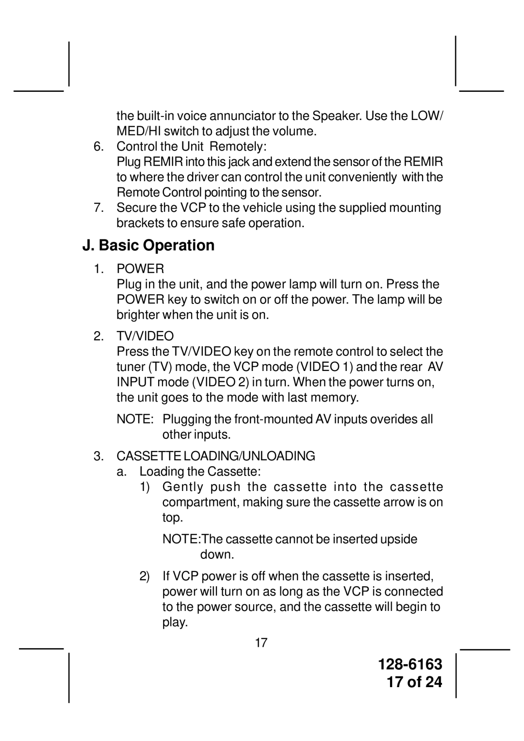 Audiovox AVP7380 instruction manual Basic Operation, Power, Tv/Video 