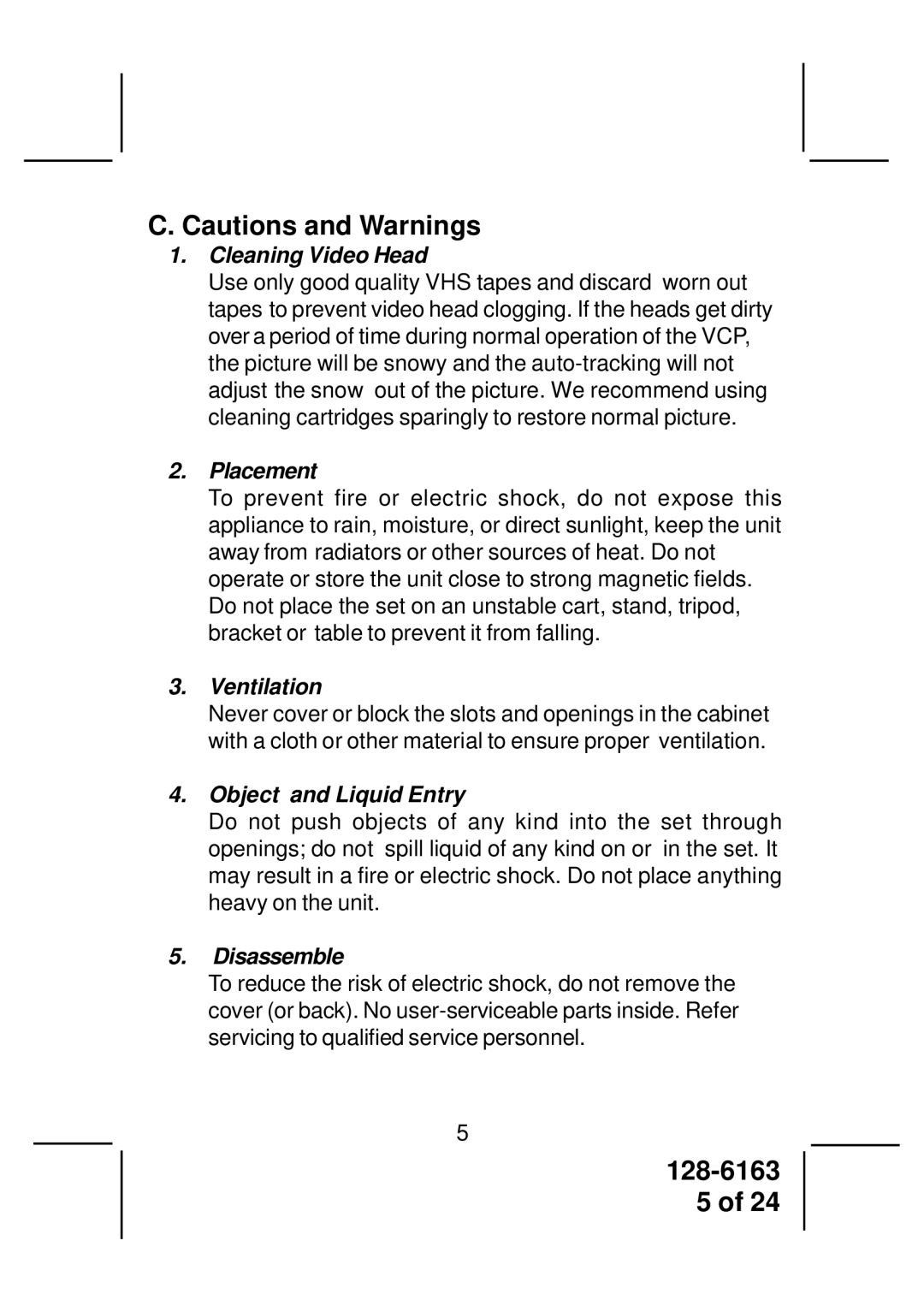 Audiovox AVP7380 instruction manual Cleaning Video Head 