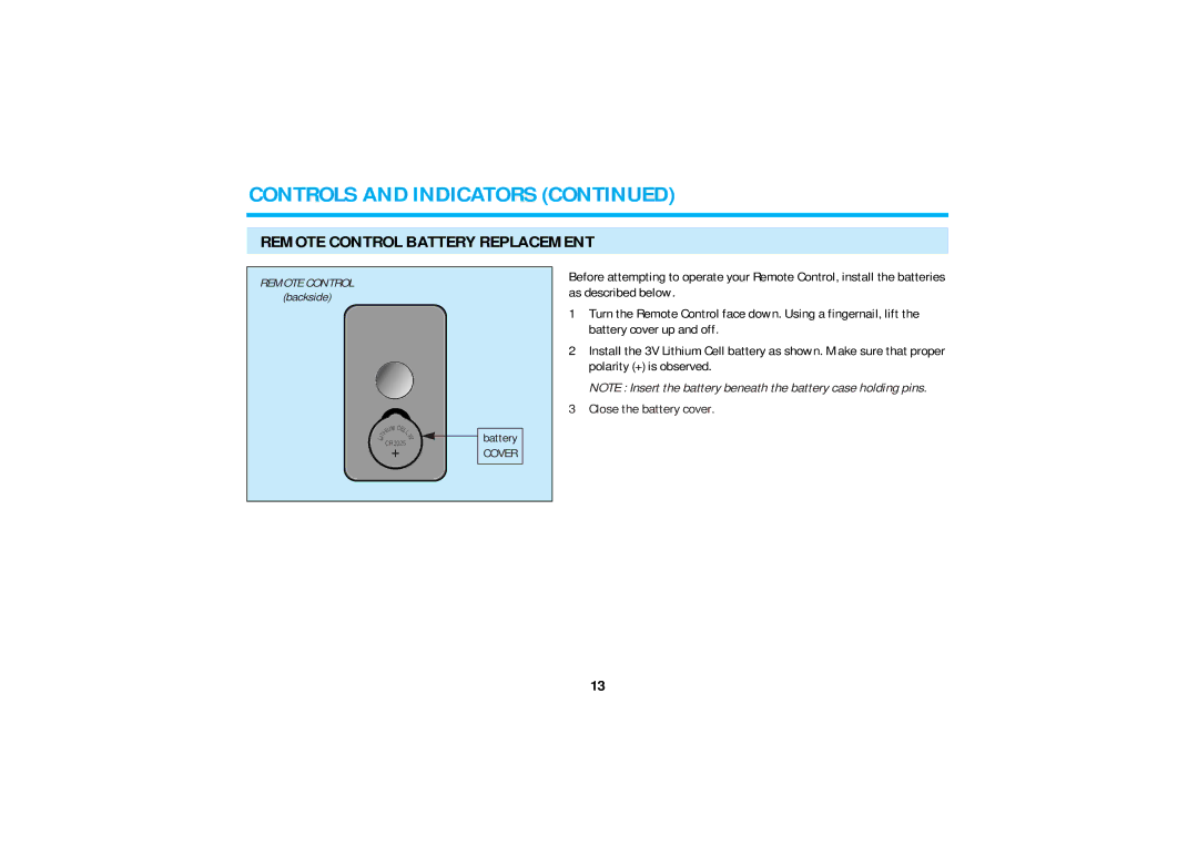 Audiovox AVP8280 manual Remote Control Battery Replacement 