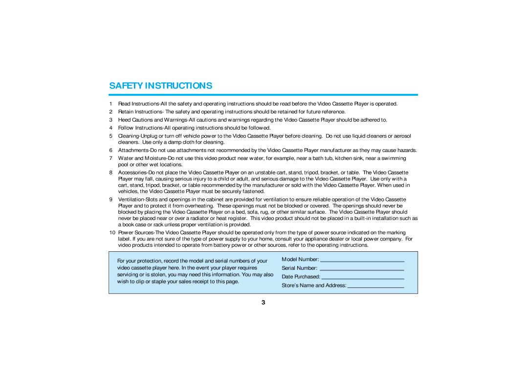 Audiovox AVP8280 manual Safety Instructions 