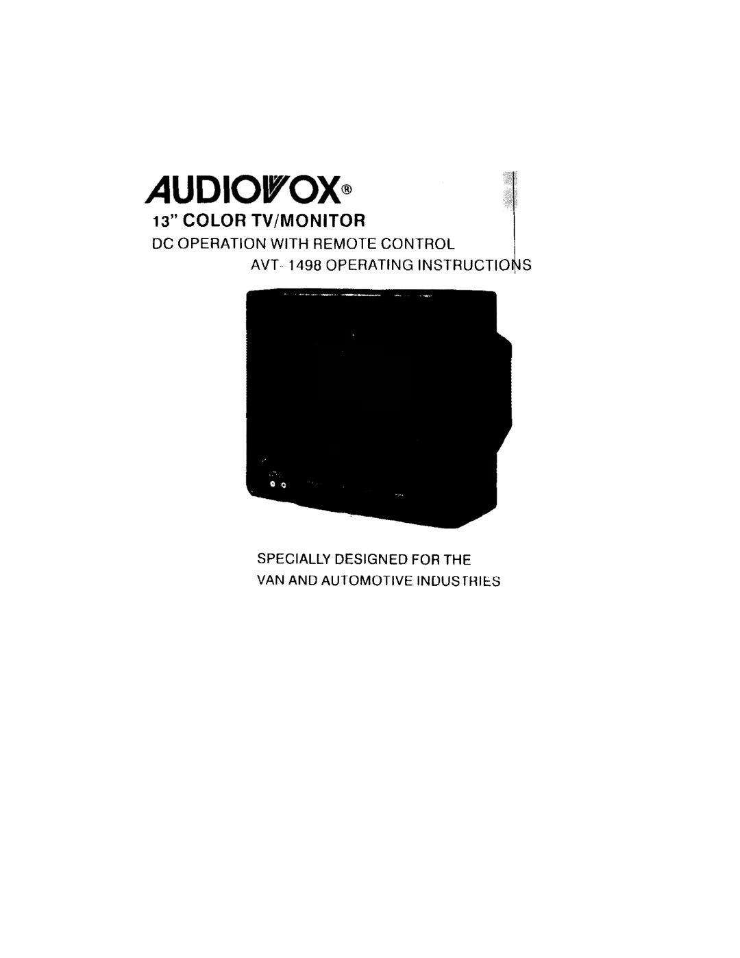 Audiovox AVT 1498 manual VAN and Automotive Inous fHIE.S 