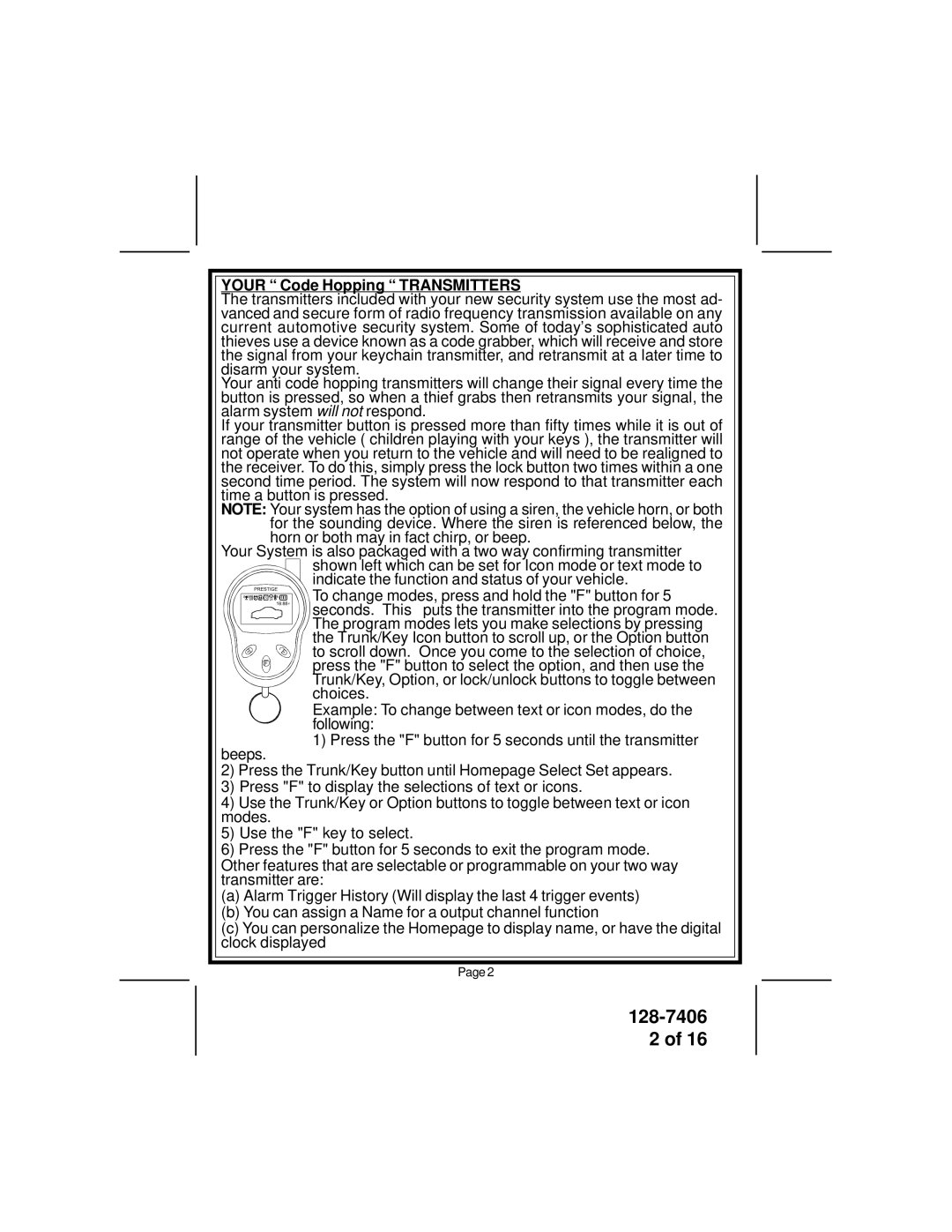 Audiovox AVT597 owner manual Your Code Hopping Transmitters 