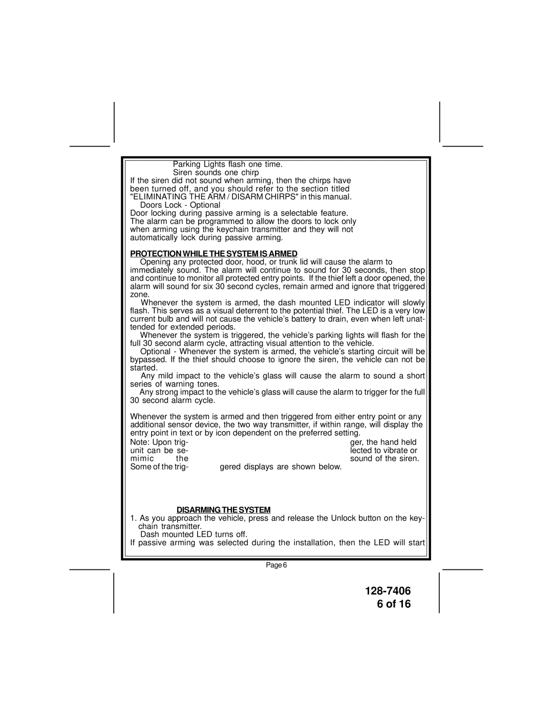 Audiovox AVT597 owner manual Protection While the System is Armed, Disarming the System 