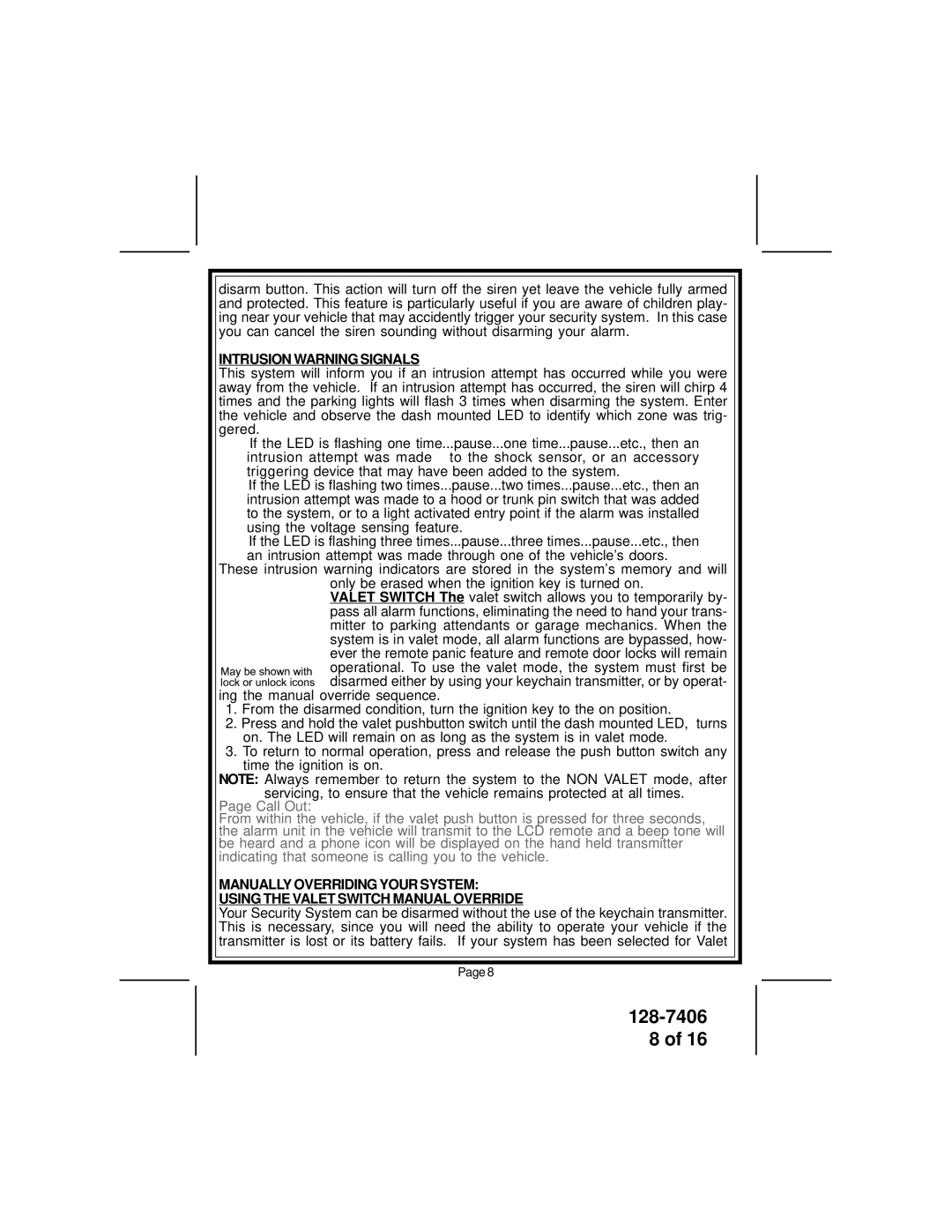 Audiovox AVT597 owner manual Intrusion Warning Signals 