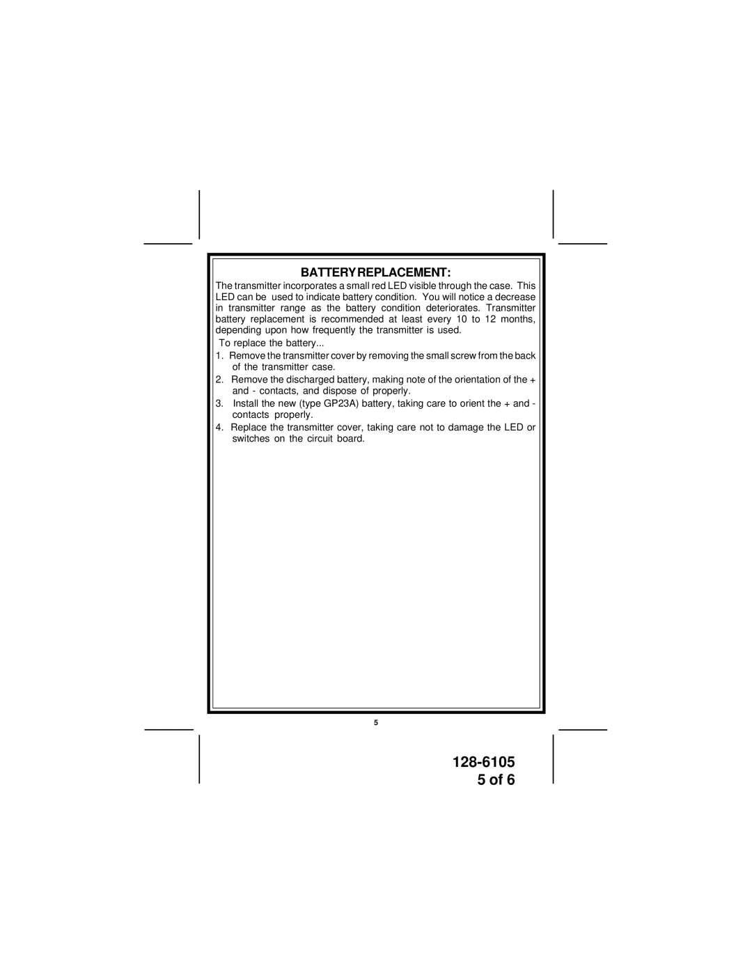 Audiovox AVX01BT3CL3 manual Batteryreplacement 