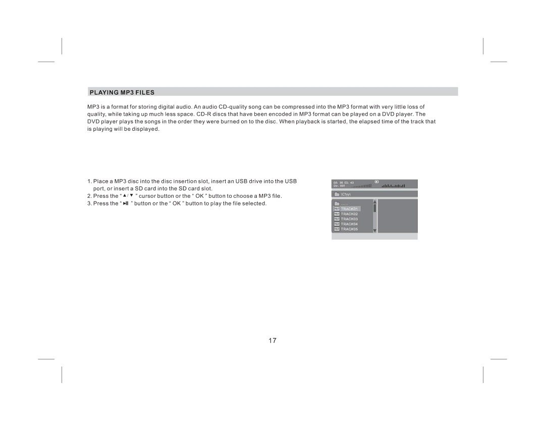 Audiovox AVXMTG9B/P/S operation manual Playing MP3 Files 