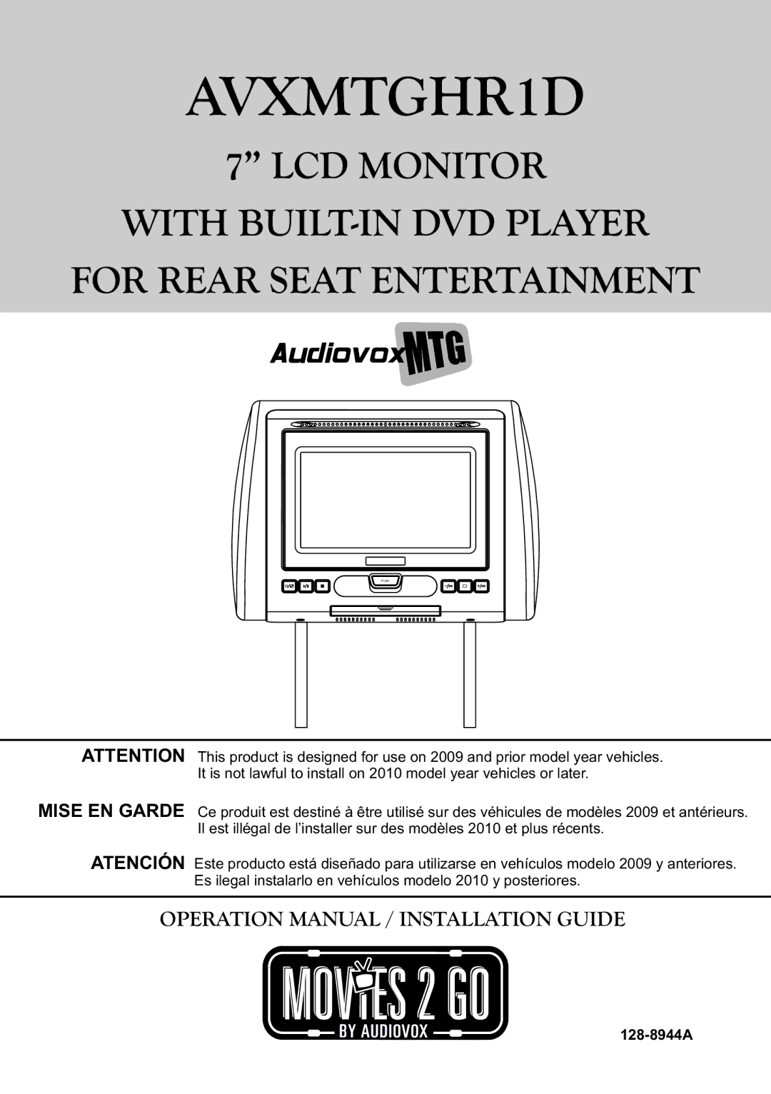 Audiovox AVXMTGHR1D operation manual Mise EN Garde Atención 