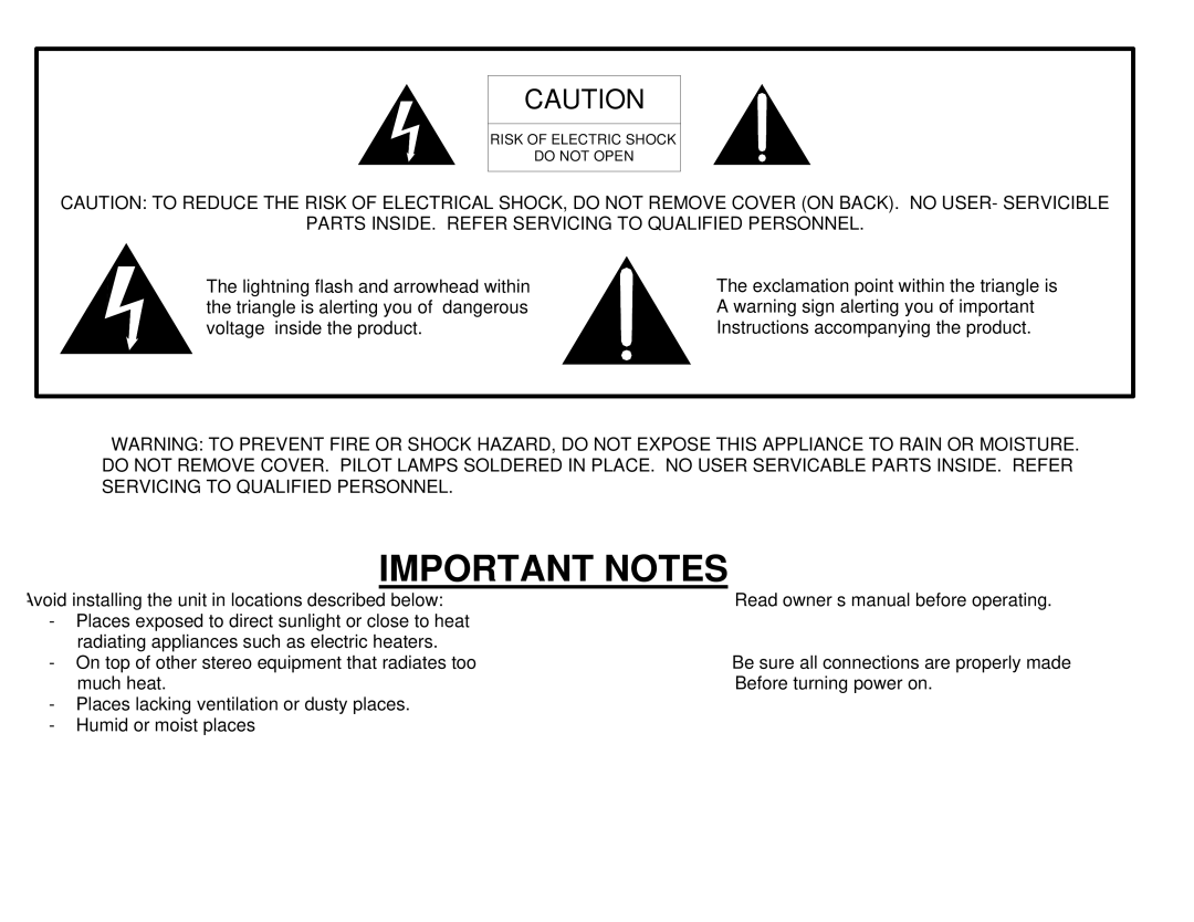 Audiovox AWM-710 owner manual Important Notes, Parts INSIDE. Refer Servicing to Qualified Personnel 