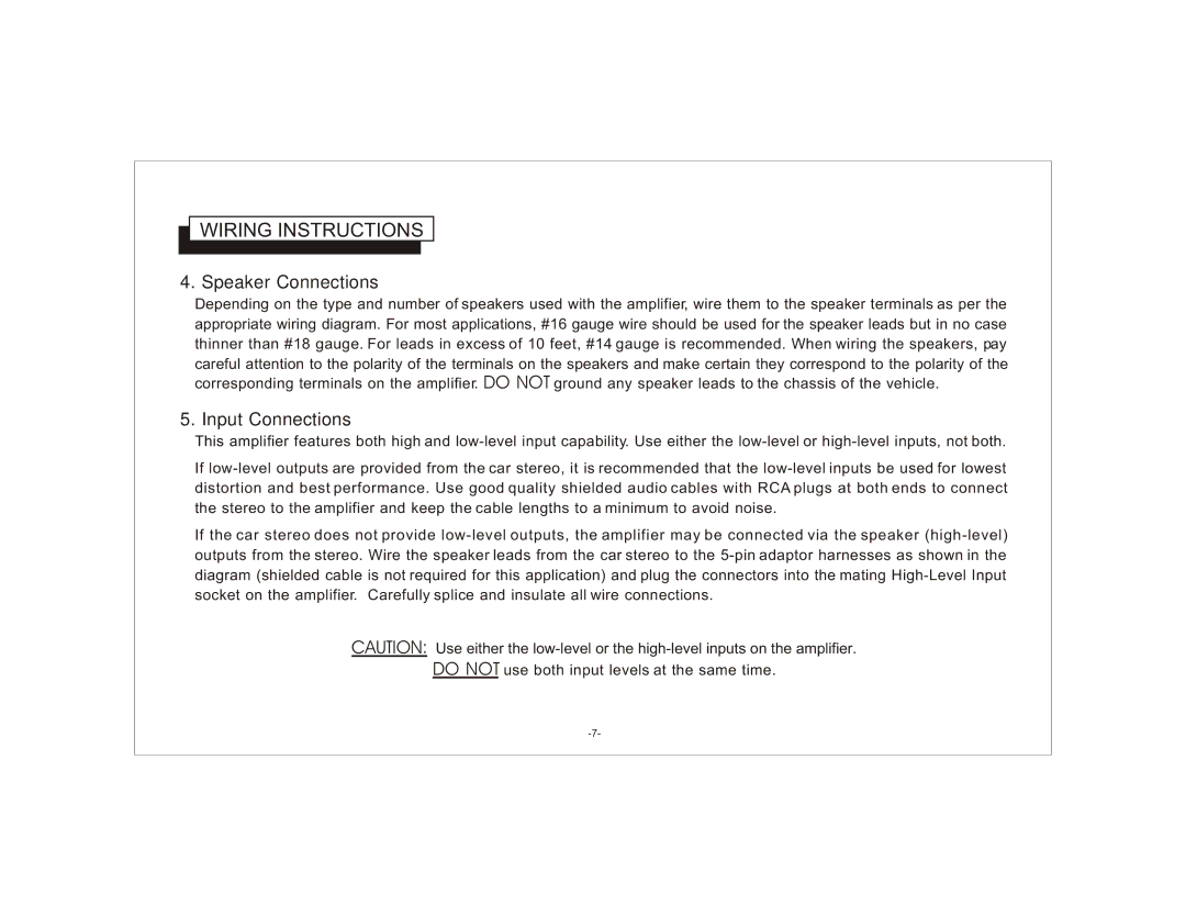 Audiovox AXT-1200 owner manual Speaker Connections, Input Connections 