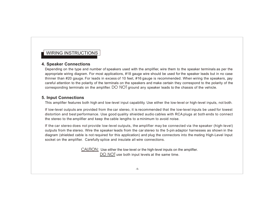 Audiovox AXT-240 owner manual Speaker Connections, Input Connections 