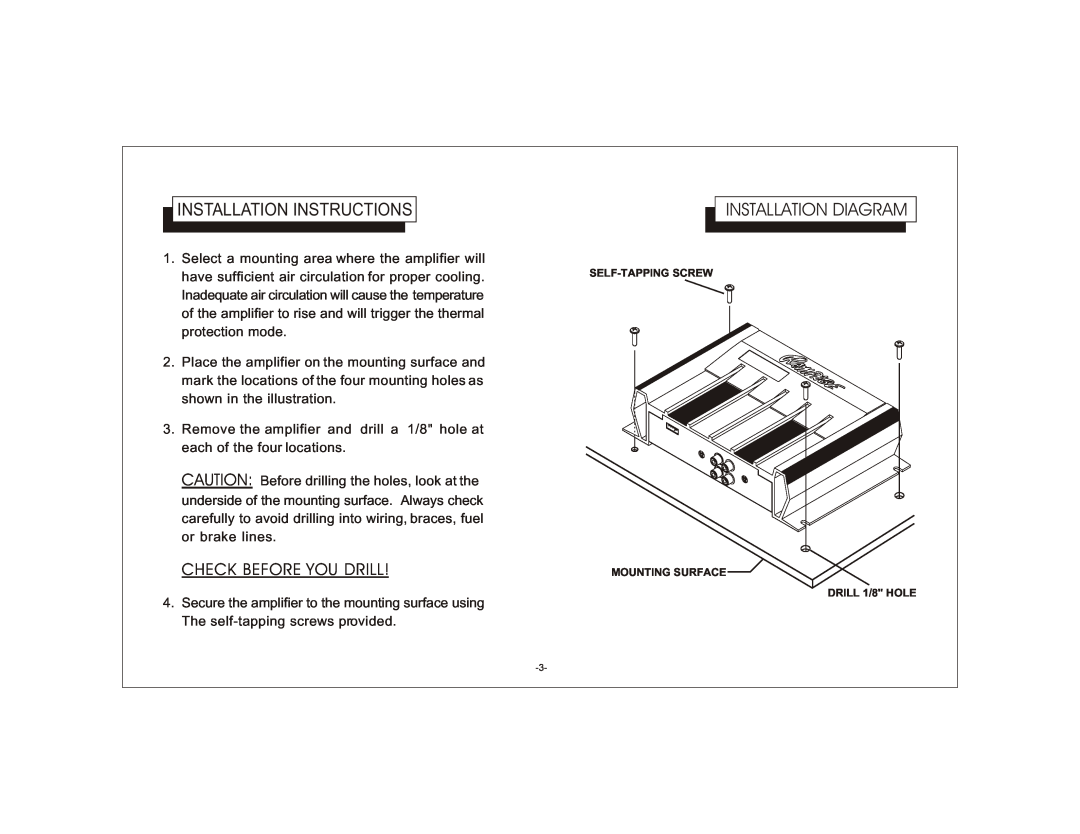 Audiovox AXT-240 owner manual Installation Instructions, Installation Diagram, Check Before You Drill 