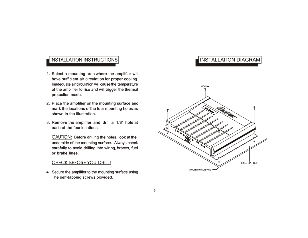 Audiovox AXT-500 owner manual Installation Instructions, Installation Diagram, Check Before You Drill 