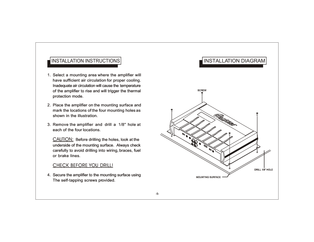 Audiovox AXT-550 owner manual Installation Instructions, Installation Diagram, Check Before You Drill 
