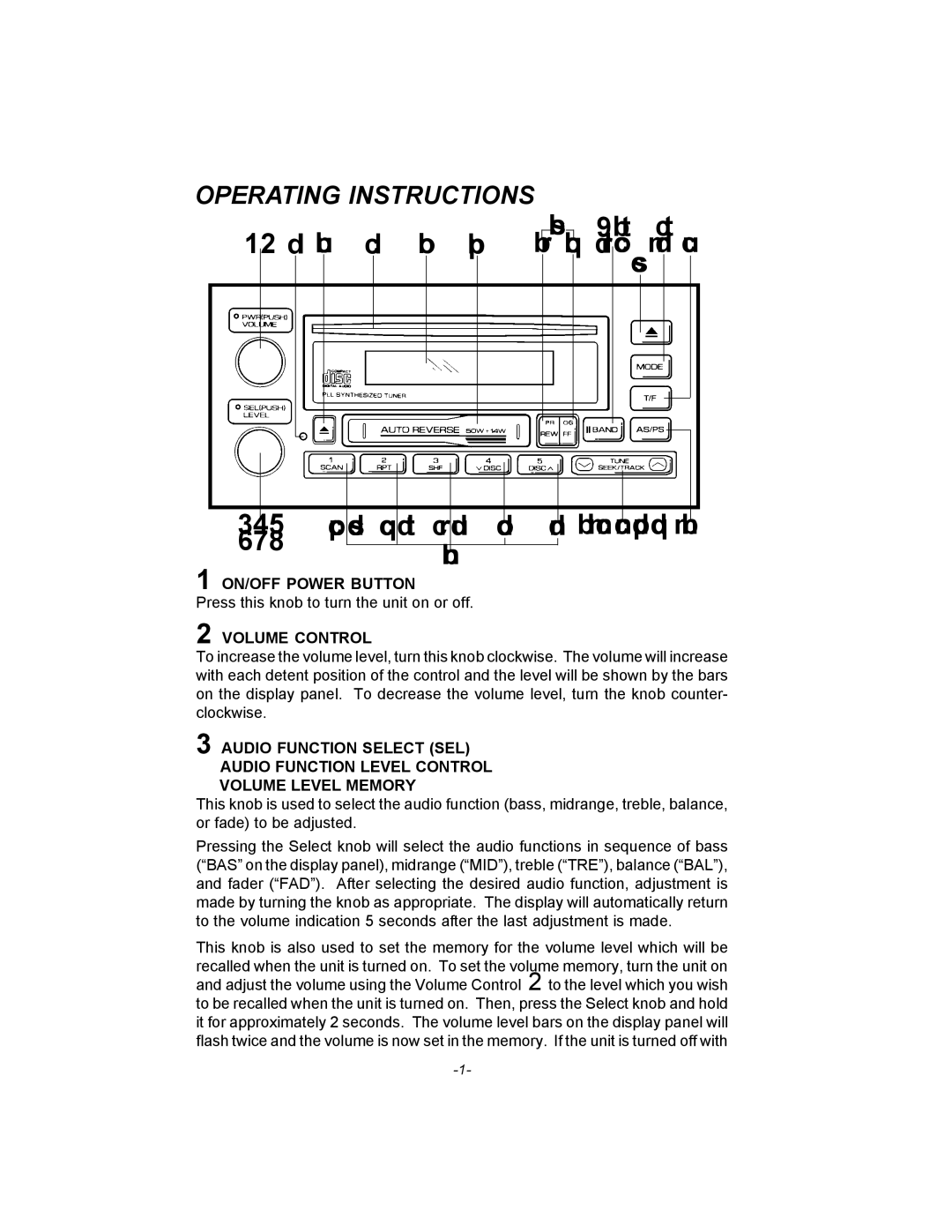 Audiovox AXTM600 owner manual Operating Instructions, ON/OFF Power Button, Volume Control 