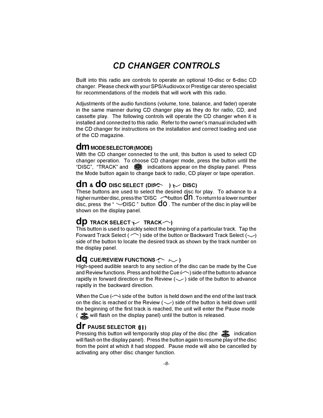 Audiovox AXTM600 owner manual CD Changer Controls 