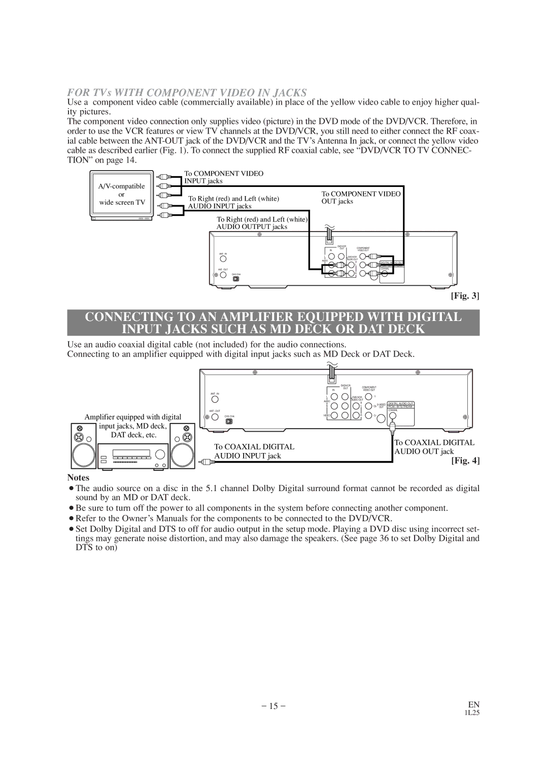 Audiovox AXWD2002 owner manual For TVs with Component Video in Jacks 