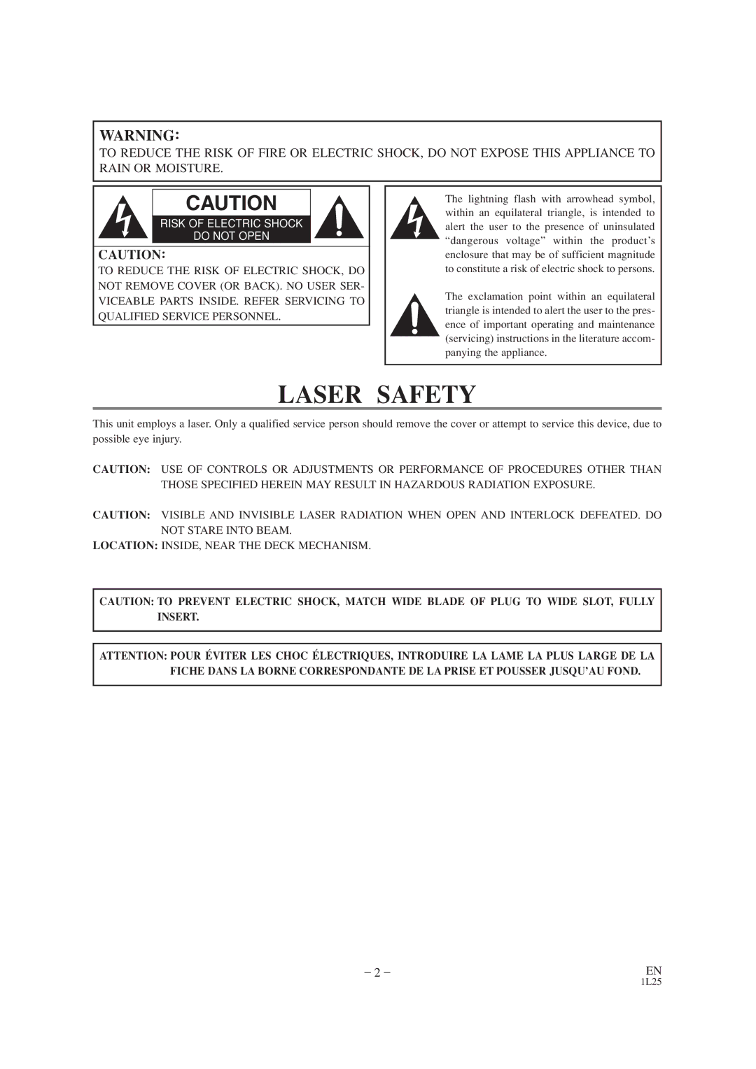 Audiovox AXWD2002 owner manual Laser Safety 