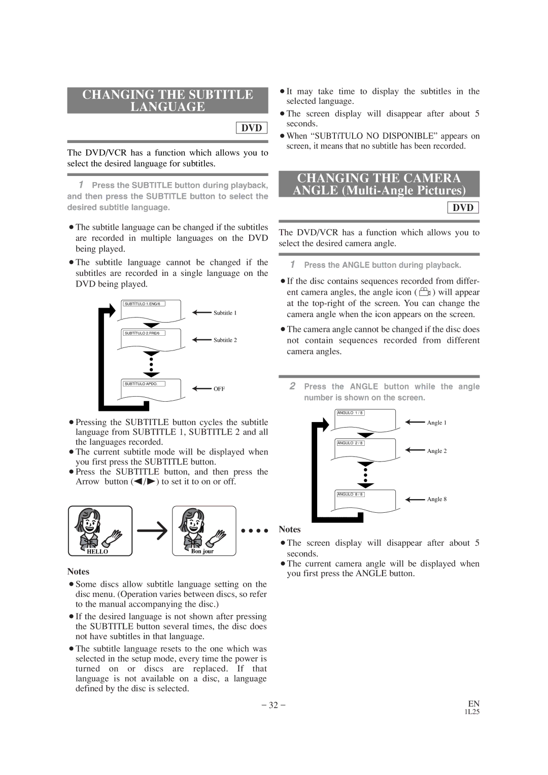 Audiovox AXWD2002 owner manual Changing the Subtitle Language, Changing the Camera 