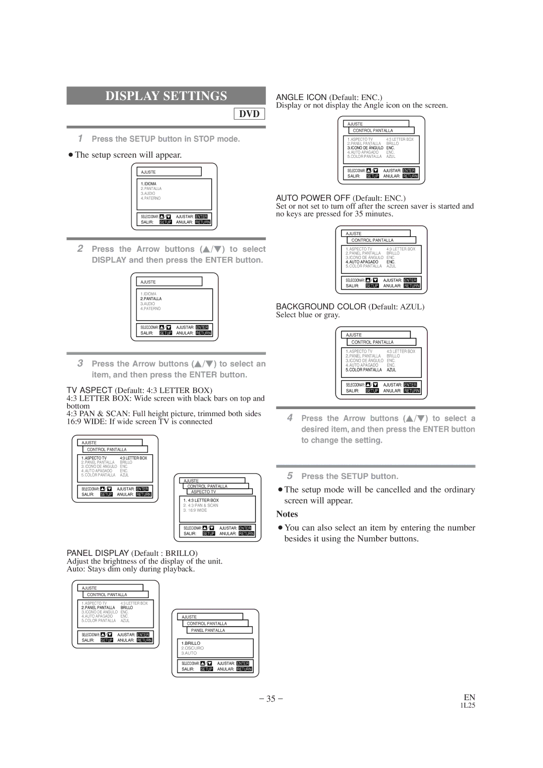 Audiovox AXWD2002 owner manual Display Settings, ¡The setup screen will appear 