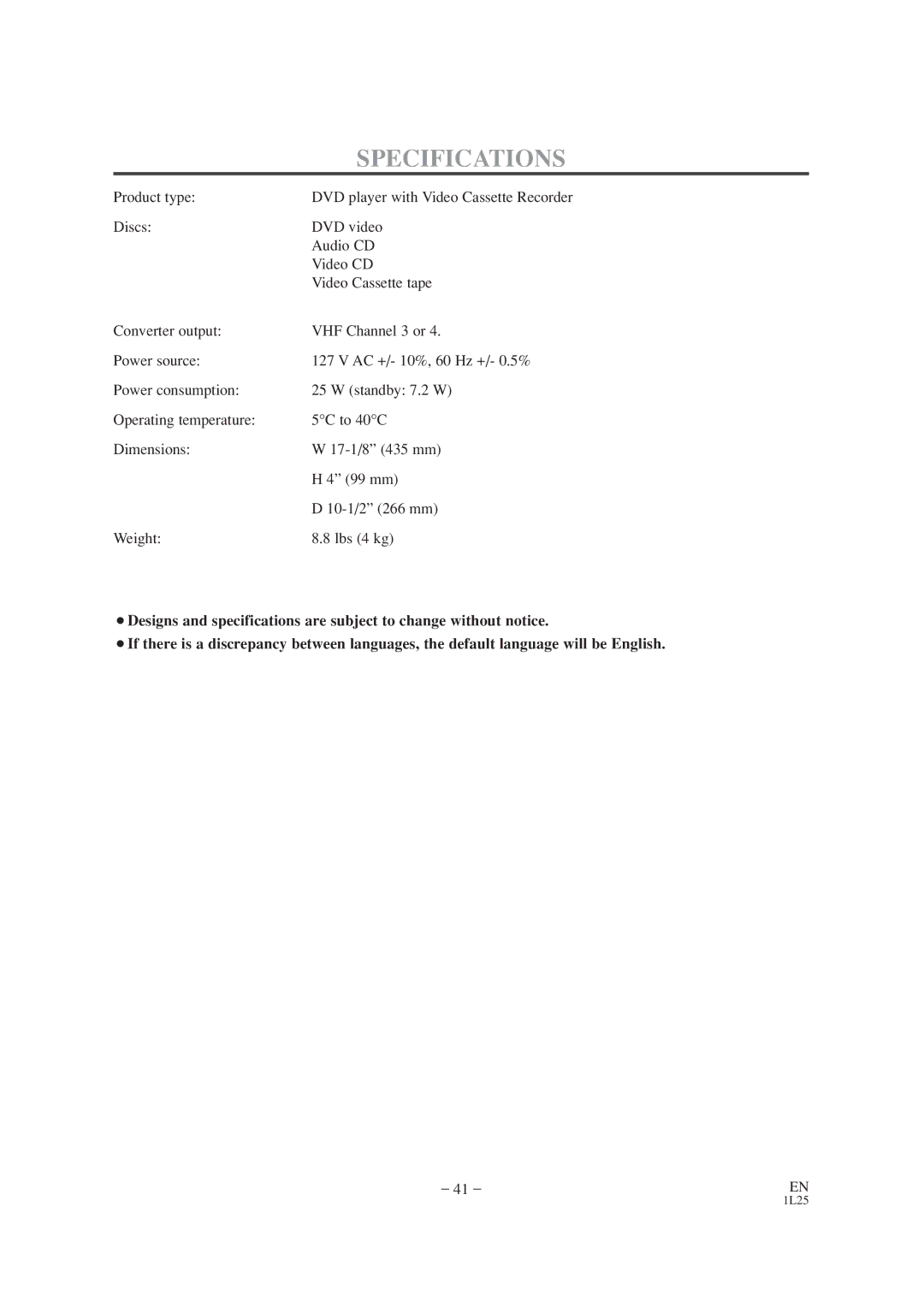 Audiovox AXWD2002 owner manual Specifications 