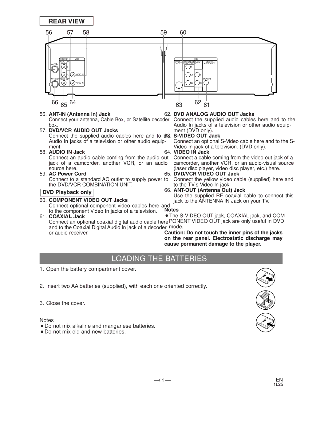 Audiovox AXWD2003 owner manual Loading the Batteries 